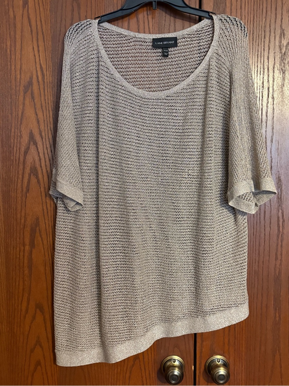 Lane Bryant Taupe Open-Knit Scoop Neck Top